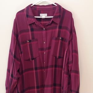 Dark red plaid Ava +Viv blouse 2x